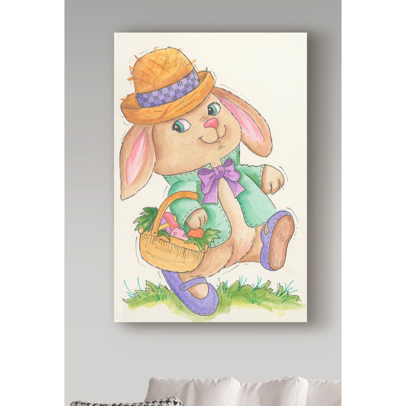 «Pâques, lapin avec panier», art sur toile, H 19 po x l 12 po x P 2 po