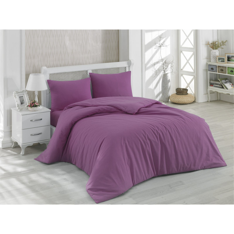 Hadfield Cotton Solid Colour Duvet Cover Set, Plum, 200 x 220cm - 2 Pillowcases (60 x 80 cm)
