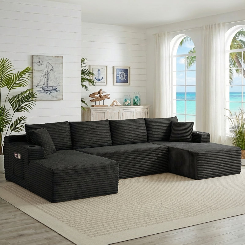 Canapé modulaire surdimensionné de 134 po avec canapé modulaire désossé avec méridienne de 134 po pour salon, chambre à coucher et appartement (vert, l 134 po en U)