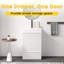 Meuble-lavabo sur pied moderne en velours blanc rayé, lavabo en céramique, 1 porte et tiroir de rangement, matériau E1, doux, ensemble avec tiroir, finition, quincaillerie