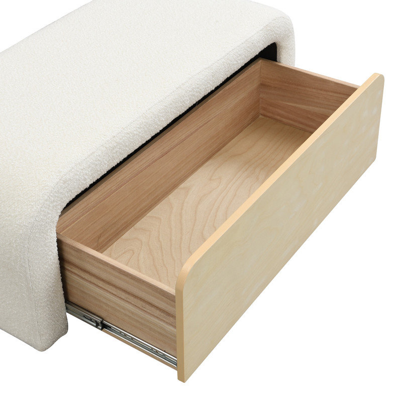Upholstered Ottoman With Drawer, White
