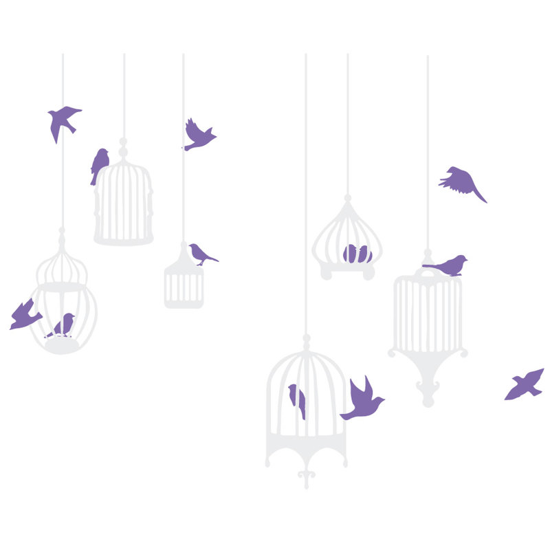 Décalcomanie murale galores oiseau, H 48 po x l 58 po x p 0,01 po, Mauve / blanc