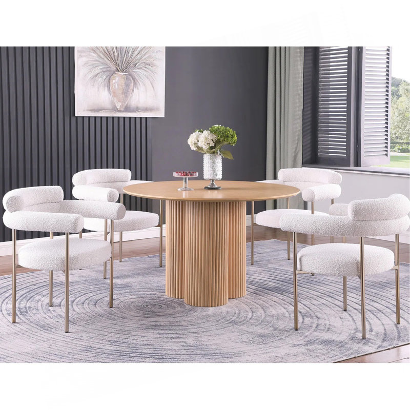 Ensemble de 2 chaises de salle à manger en tissu Boucle, Blanc crémeux
