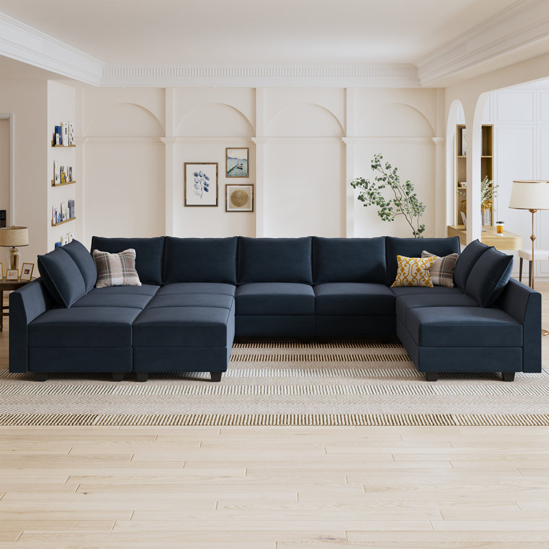 Canapé modulaire en velours Kandle, Velours bleu