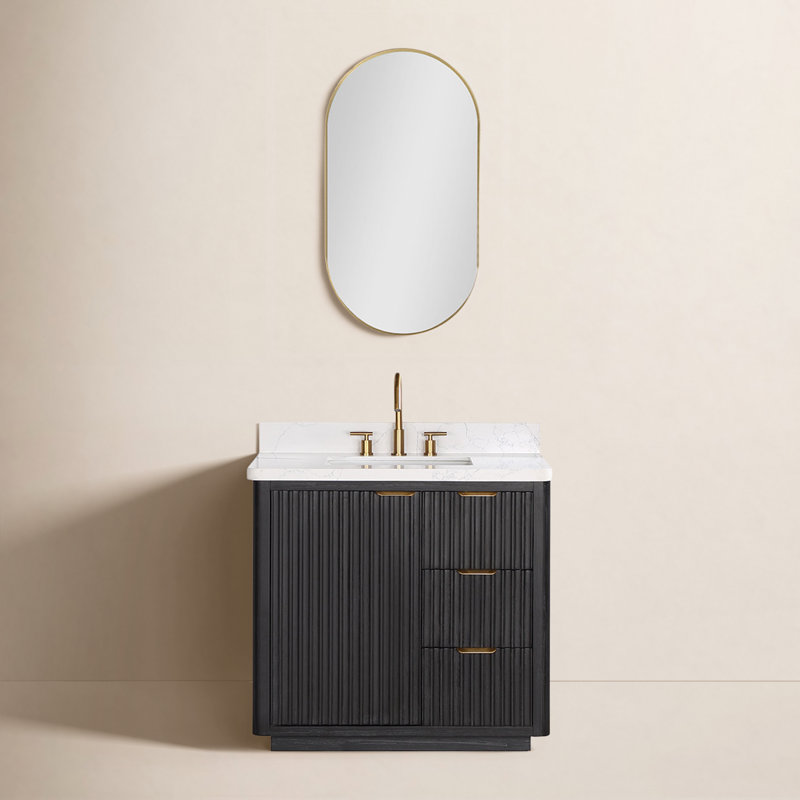 Ensemble de meuble-lavabo simple 36 "avec miroir Adela, Noir, Blanc, Or