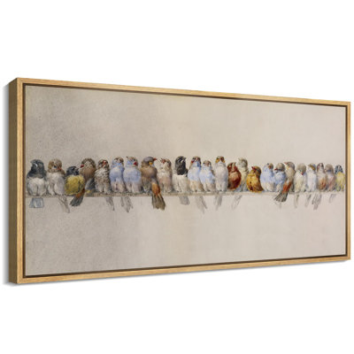 Bird " Row Of Birds On Perch Inspired Stripes Antique Retro Bedroom Extra Large Wall Decor "