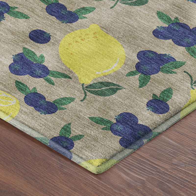 Premium Machine Washable Mayfield  Fruits Rug, 1'8" x 2'6", Putty