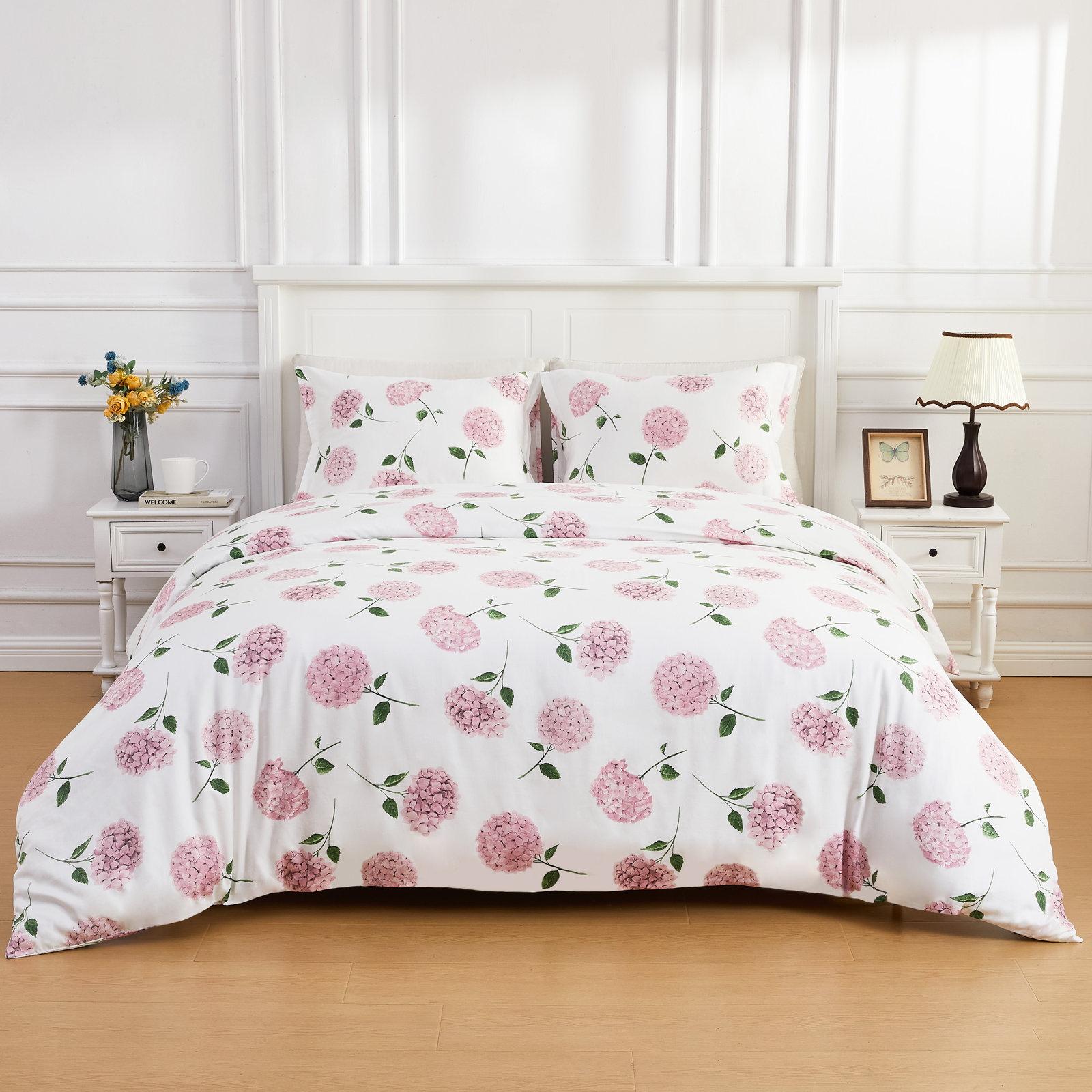 Audrina Cotton Duvet Cover Set, King Duvet Cover + 2 King Sham, Pink