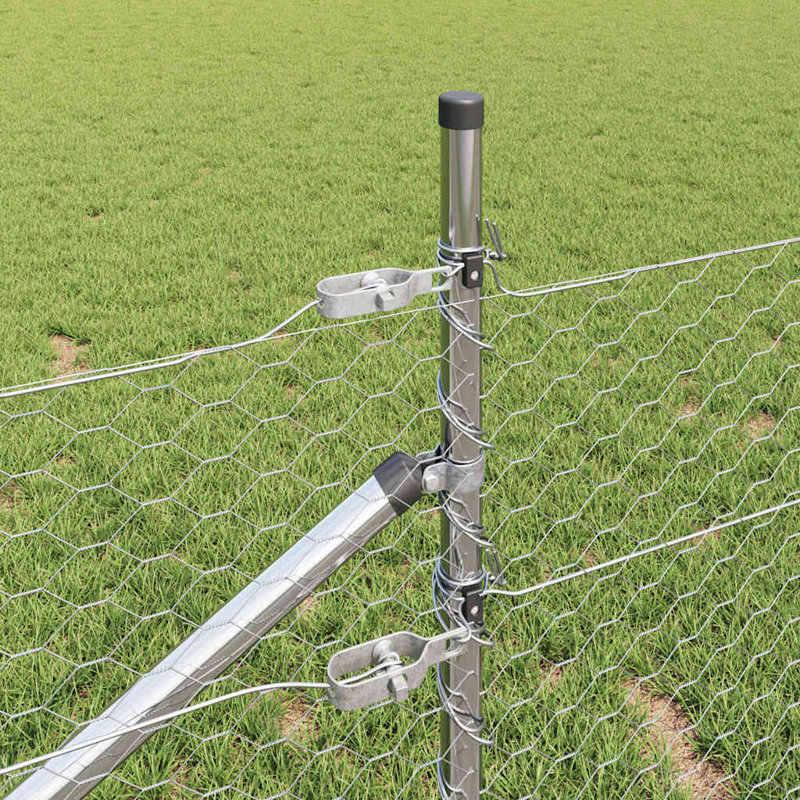 Vidaxl Fence With Posts PVC-Coated Steel, Silver, 50cm H x 2500cm W x 3.2cm D