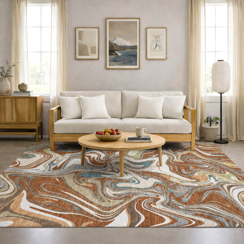 Premium Machine Washable Mayfield AMF2395 Abstract Rug, 8' x 10', Paprika