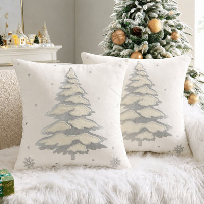 18 x 18 Inch Christmas Tree Embroidered Throw Pillow Covers