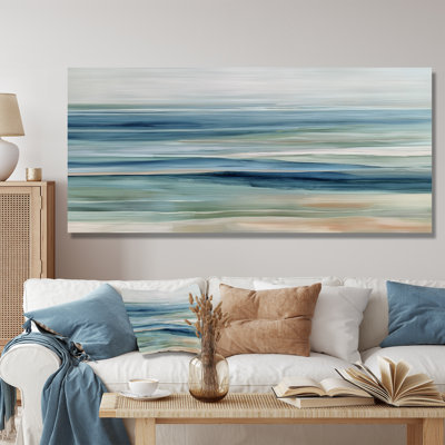 Blue Green Parallel Beach Of Abstract Coastal Landscape - Beach Framed Prints, Blue Coastal Canvas Wall Art