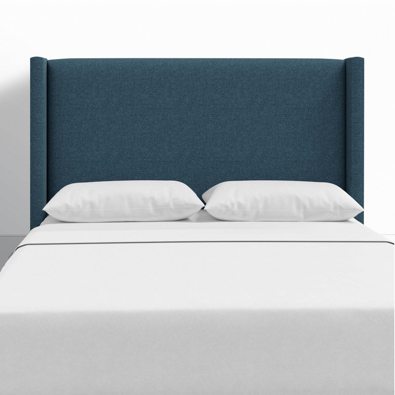 Tête de lit tapissier à oreilles Hanson, Grand, Lin texturé bleu marine Zuma