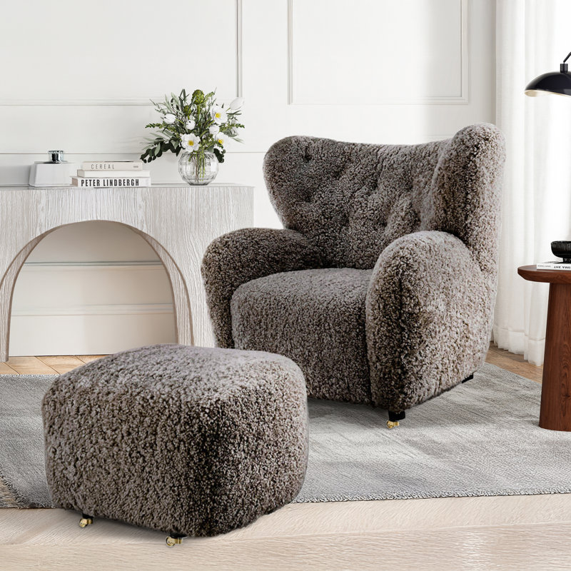 Fauteuil d'appoint Misty, Laine brune / fourrure véritable