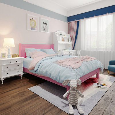 Base de lit en bois, lit plateforme en bois avec tête de lit, pieds en bois massif, sommier avec 10 lattes en bois, aucun sommier requis
