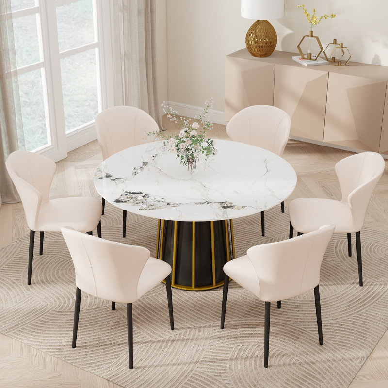 53.14" Modern Round Sintered Stone Dining Table, Pattaferi