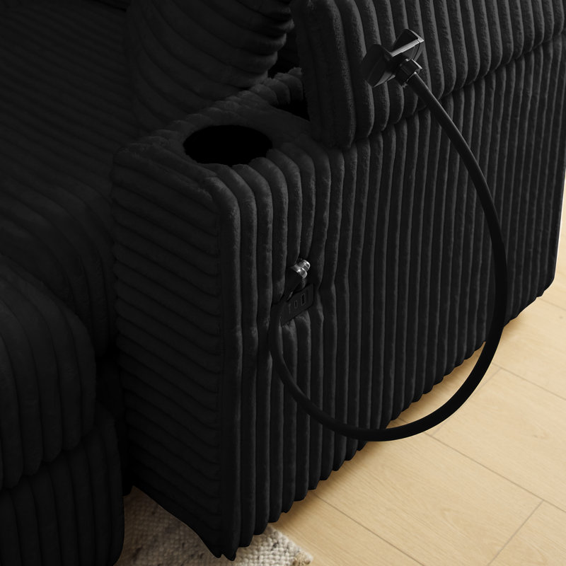 6-Seater U-Shaped Corduroy Sofa Set - with USB Charging Ports, Phone Holders, and Multi-Functional Storage Armrests