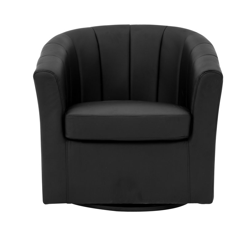 Faux Leather Swivel Barrel Chair, Black