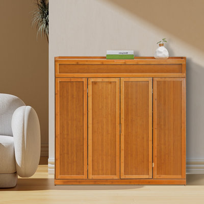 7 Tiers 43 Pairs Shoe Rack Cabinet with Door, Organizer Storage Shoes Bamboo Stand for Entryway