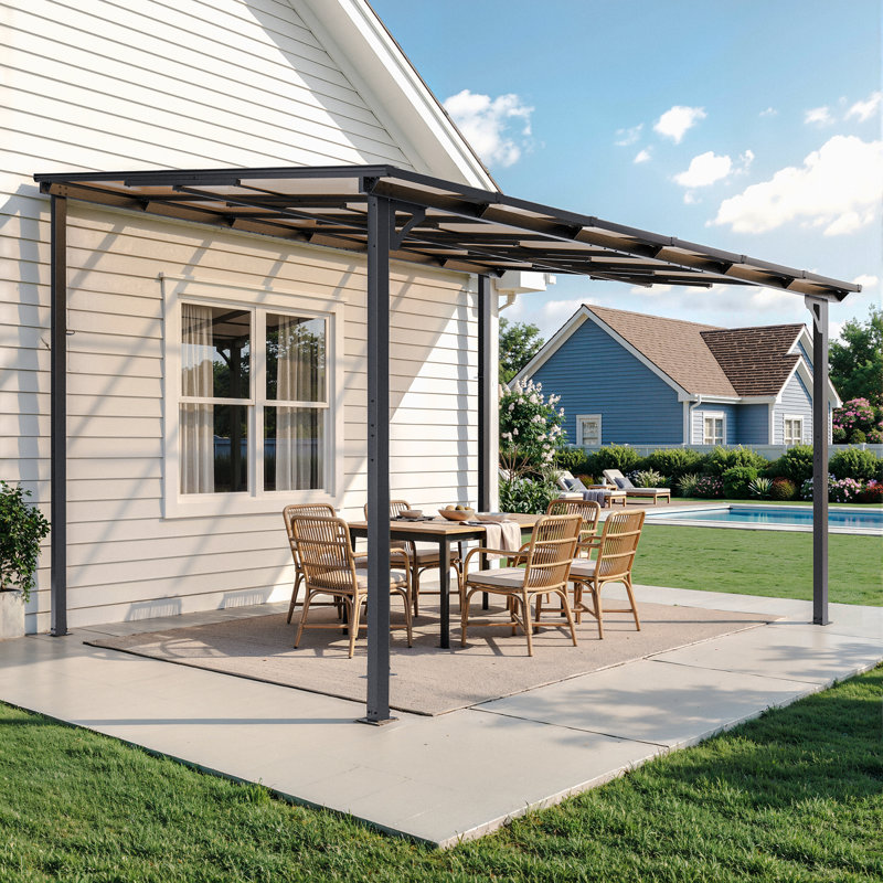 10 Ft. W X 12Ft. D  Powder Coated Steel Pergola With Canopy, 98.4" H x 141.7" W x 118.1" D