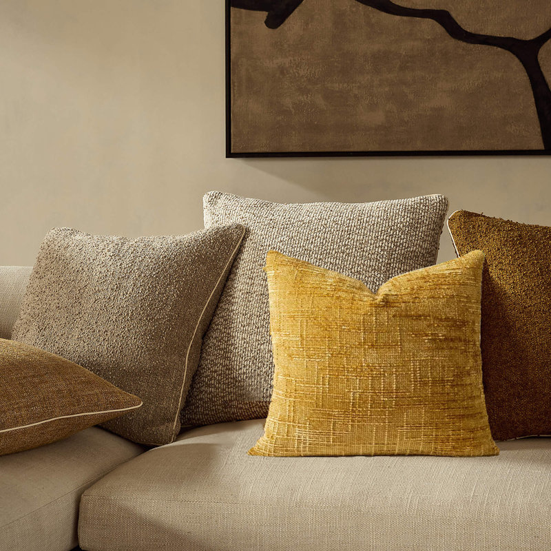 Housses de coussin en chenille texturée, Jaune, Carré 18 po