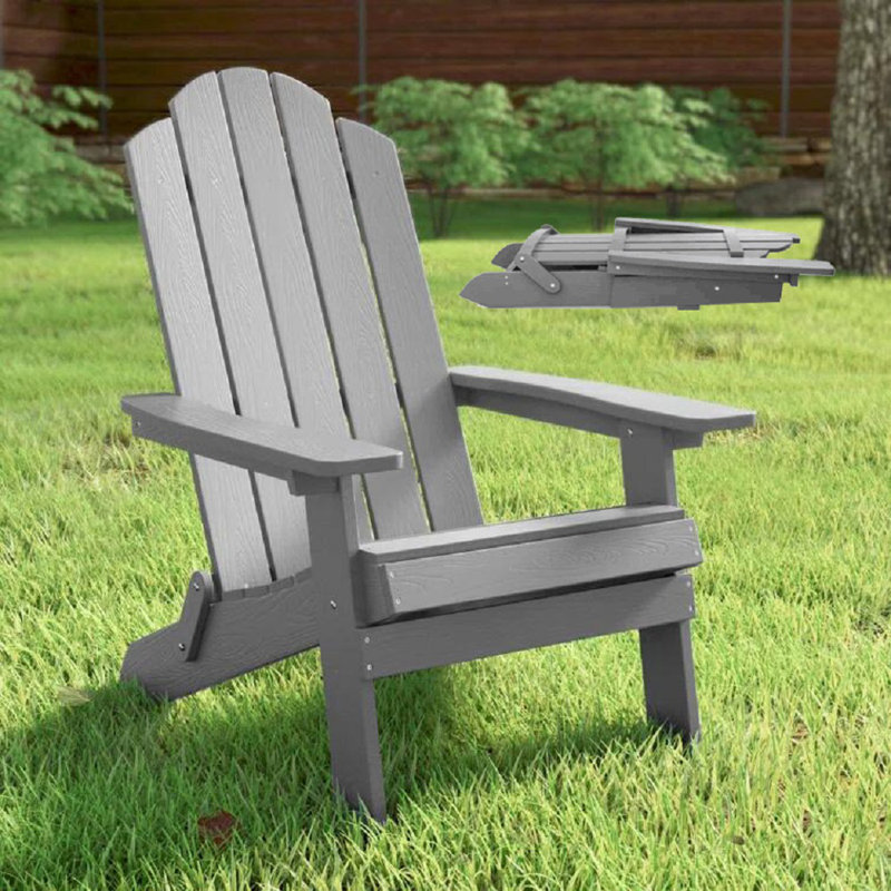 Loganne All Weather Outdoor HIPS Plastic/Resin Folding Adirondack Chair Fire Pit Chairs Oversized Patio Chair, Gray