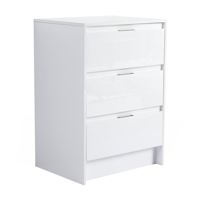 24" Freestanding Bathroom Storage Cabinet, 3-Soft Close Drawer, Glossy White