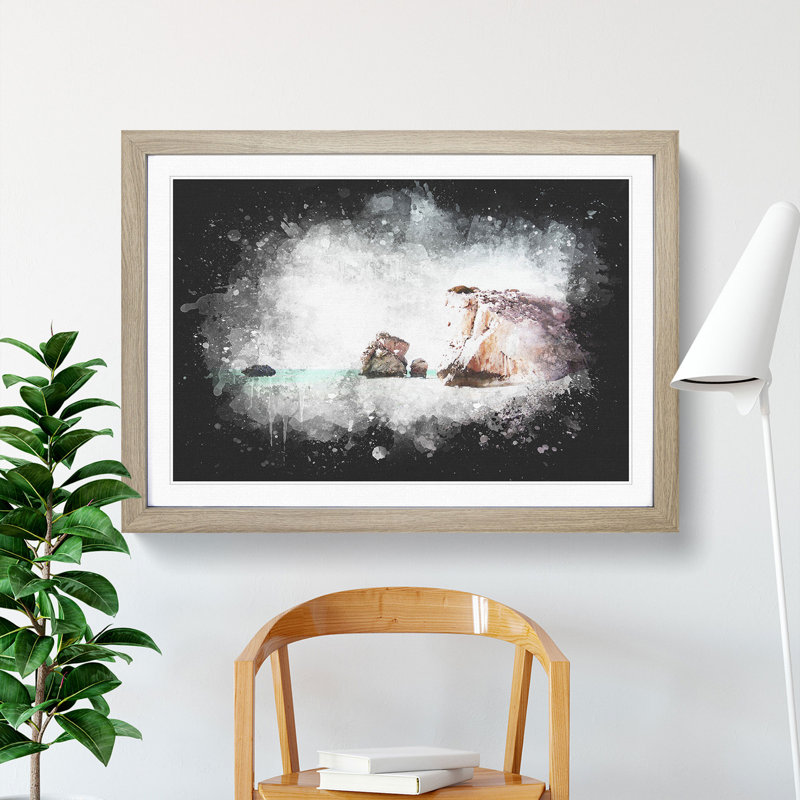 White Sand Beach in Cyprus - Picture Frame Graphic Art Print, 33cm H x 45cm W x 2cm D, Oak Framed