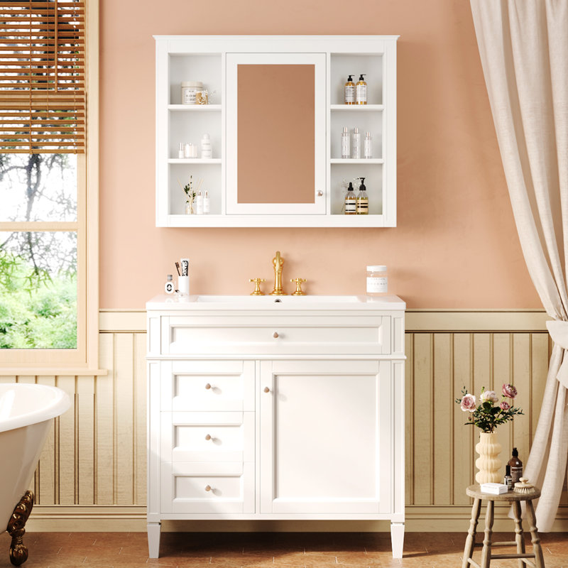Armoire de rangement moderne pour salle de bain avec meuble-lavabo 36 po, Blanc