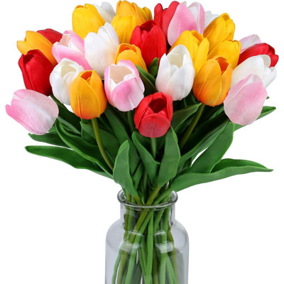 Fake Flowers Tulips Artificial Silk Flower 15Pcs Real Touch 14" For Spring Easter Home Kitchen Wedding Bouquet Bulk Mother's Gift Day Decorations