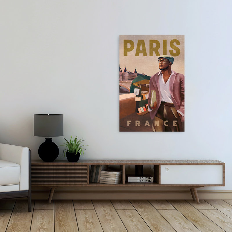 Paris, France, affiche de voyage rétro, architecture abstraite classique, art mural de la ville, 48" H x 32" W