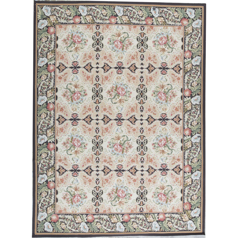 Tapis brun et ivoire de haute qualité noué à la main
