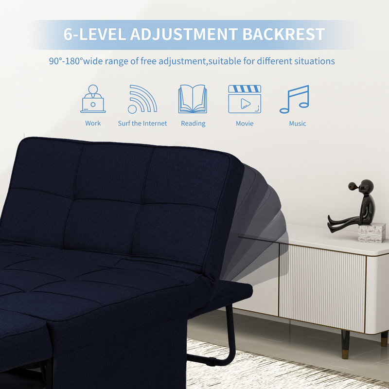 Fauteuil convertible 72 po Horwood, Mélange de coton bleu marine
