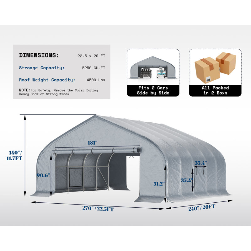 Abri d'auto robuste 22,5 pi x 20 pi avec cadre en aluminium spacieux, 22,5 x 20 pi