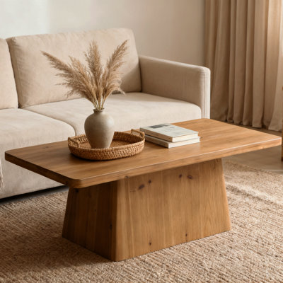 Table basse de 47 pouces en bois massif avec base à piédestal, table de centre de ferme pour le salon