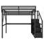 Grand lit mezzanine en métal noir avec tablettes de rangement, bureau et charge, idéal pour les escaliers de taille, la station de charge Smart Lighting, le design-130149879