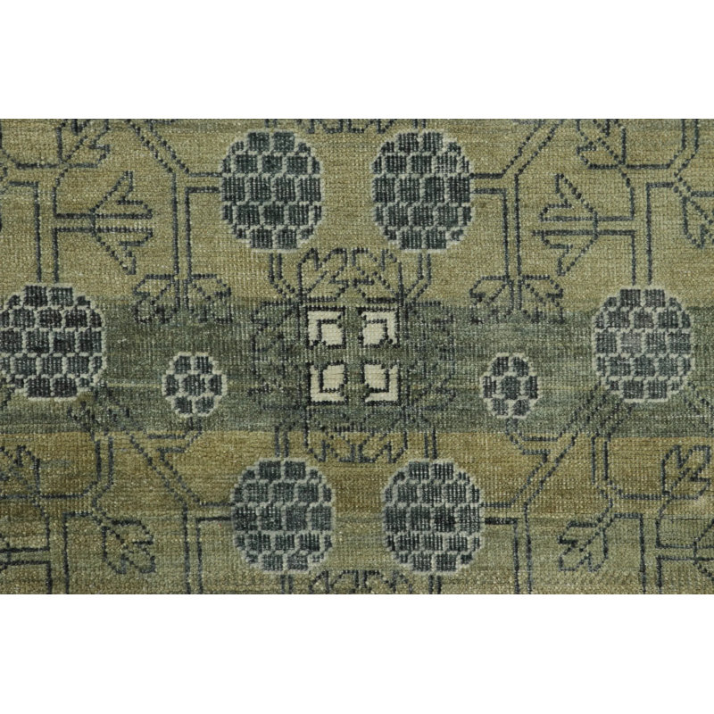 Rug & Kilim’S Khotan-Inspired Rug In Green With Pomegranate Floral Patterns, Rectangle 12' x 15'