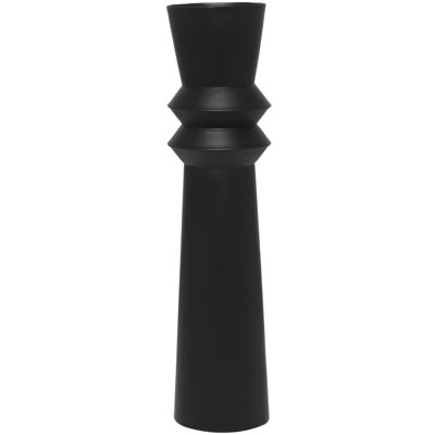 Black Metal Tall Art Deco Fluted Floor Decorative Vase, 8" x 8" x 32"