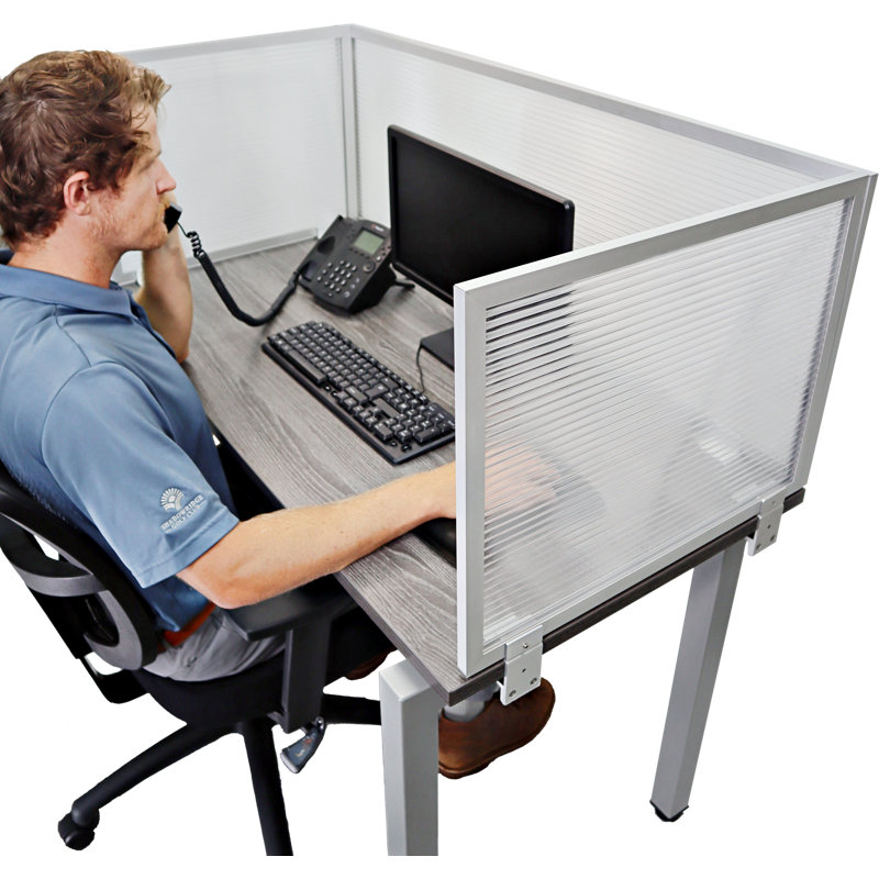 Panneau d'intimité en polycarbonate fixé au bureau, Aluminium, Translucide, 18" H x 72" lx 0.63" D