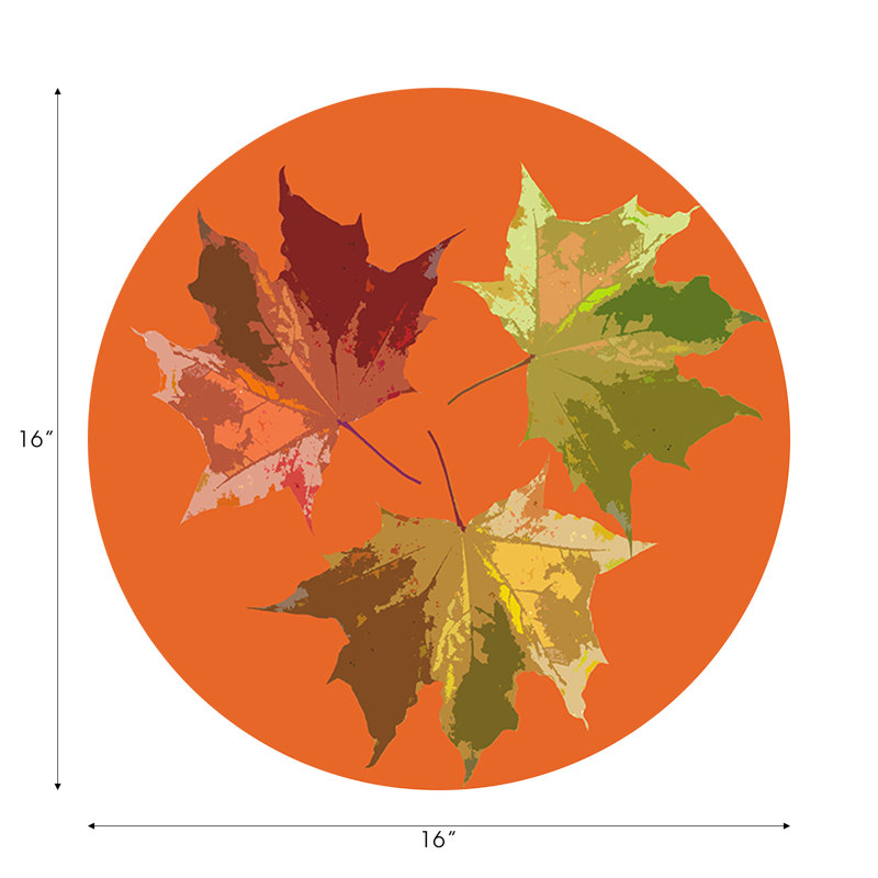 Autumn Leaves Vegan Leather Round Pebble Placemat, Orange