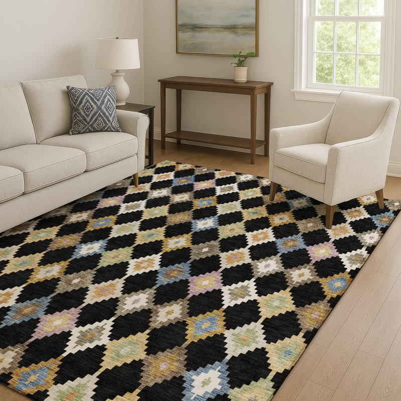 Tapis pour enfant Villers lavable à la machine de qualité supérieure, Noir, 10 pi x 14 pi