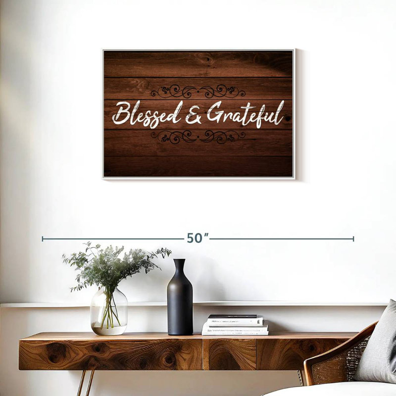 Bienheureux et reconnaissant, typographie I, 31 po x 21 po, Cadre flottant blanc