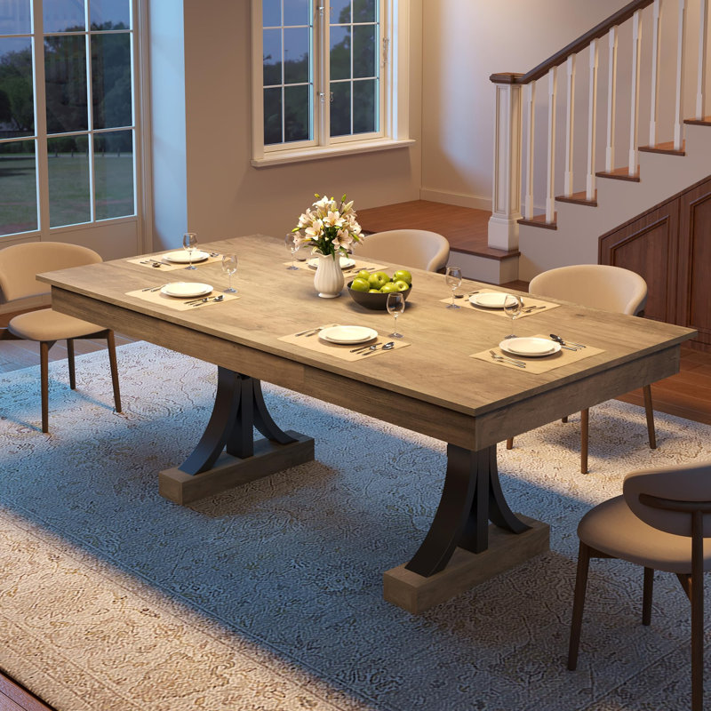 Modern 71-Inch Dining Table for 6-8, Large Rectangular Kitchen Table with 2 Storage Drawers, Sturdy Double C-Shaped Metal Base, 6ft Wood Table