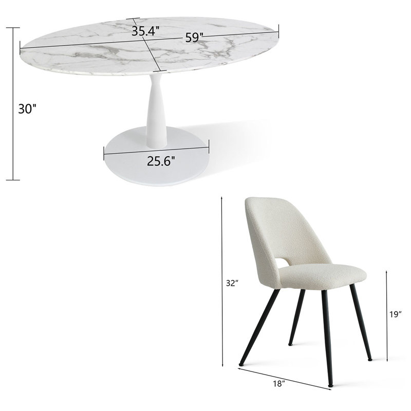 Chaena 5-Piece Oval Dining Table Sets, Beige