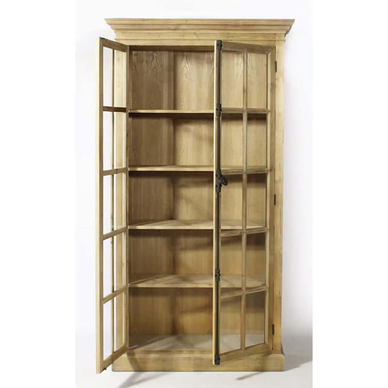 Armoire d'appoint en bois de manguier massif Jack avec portes en verre à carreaux