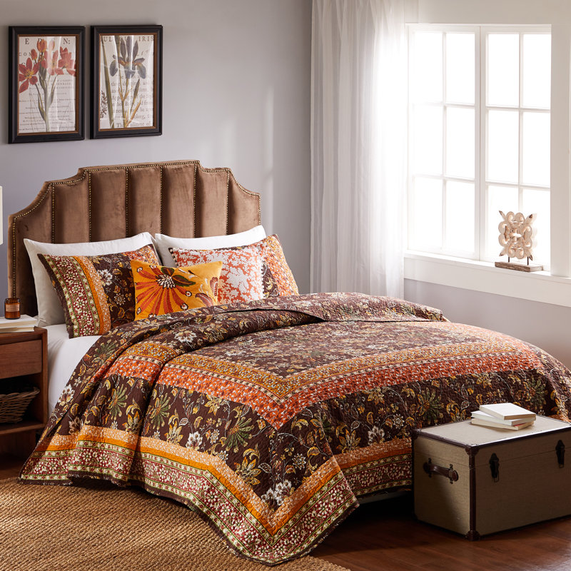 Greenland Home Fashions Audrey Chocolate 2-Piece Twin Size Quilt Set, 68x88 Inch, Twin Quilt + 1 Standard Sham