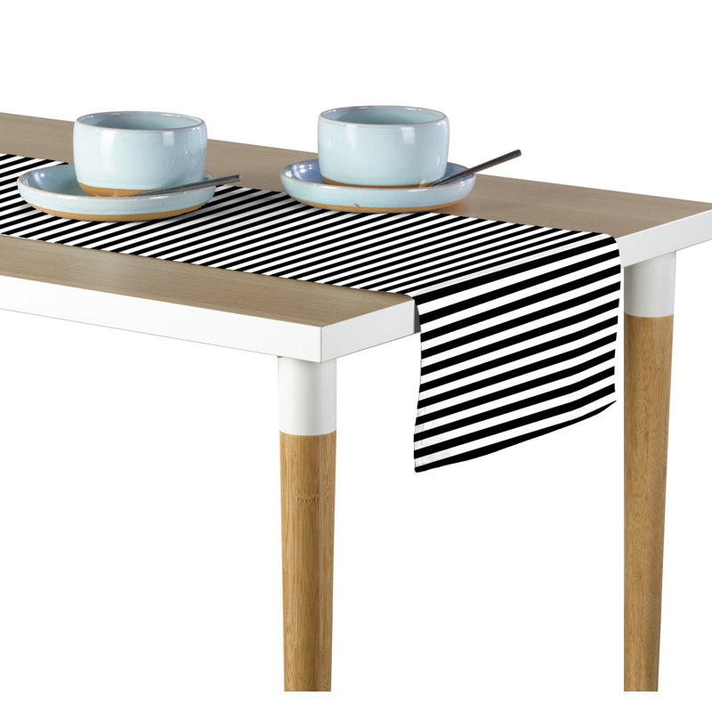 Arda Small Stripes Milliken Signature Table Runner, 72" L x 12" W, Black
