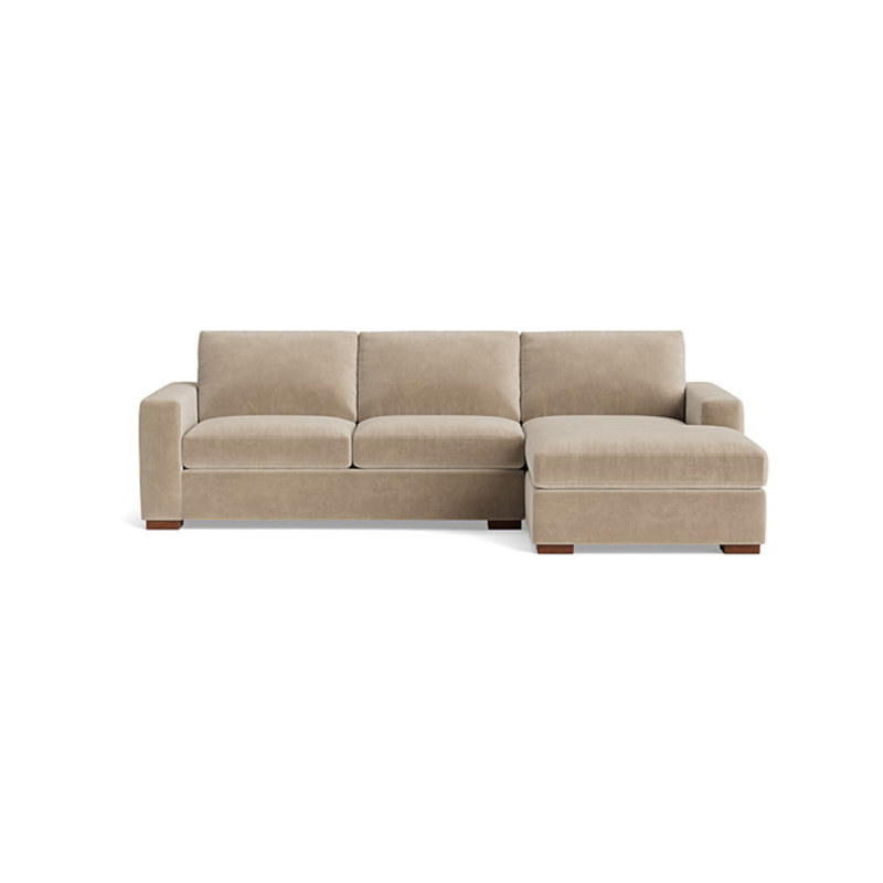 Couch Potato Chaise Sectional, Velvet - Beige, Right Hand Facing