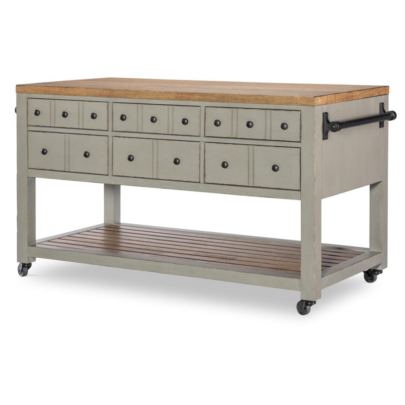 Marionville Kitchen Island with Drawers and Shelves, Green