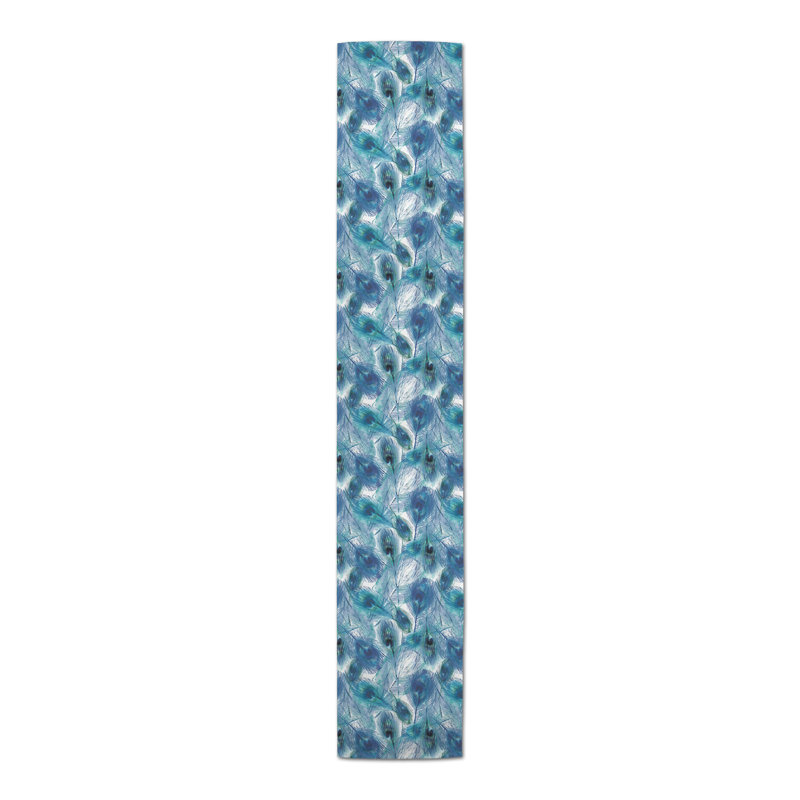 Peacock Feathers Teal Table Runner